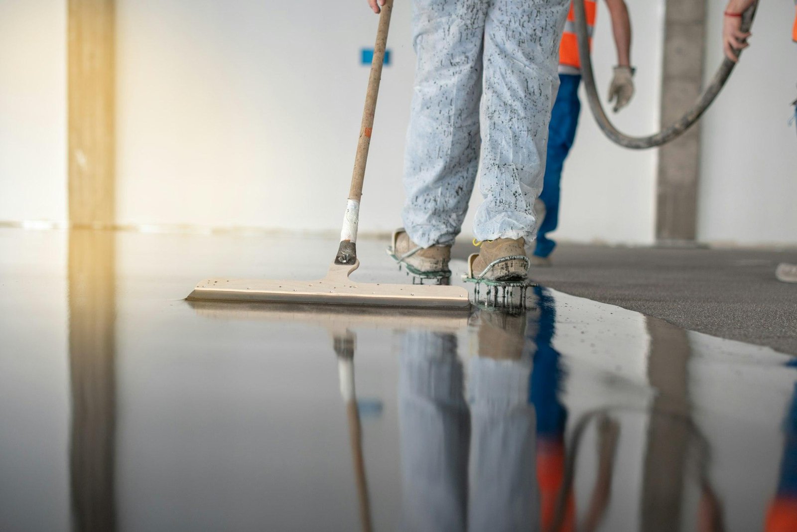 Wild & Free Painting worker-working-on-the-floor-of-an-industrial-building-with-special-shoes-to-avoid-damaging-the-floor Services  